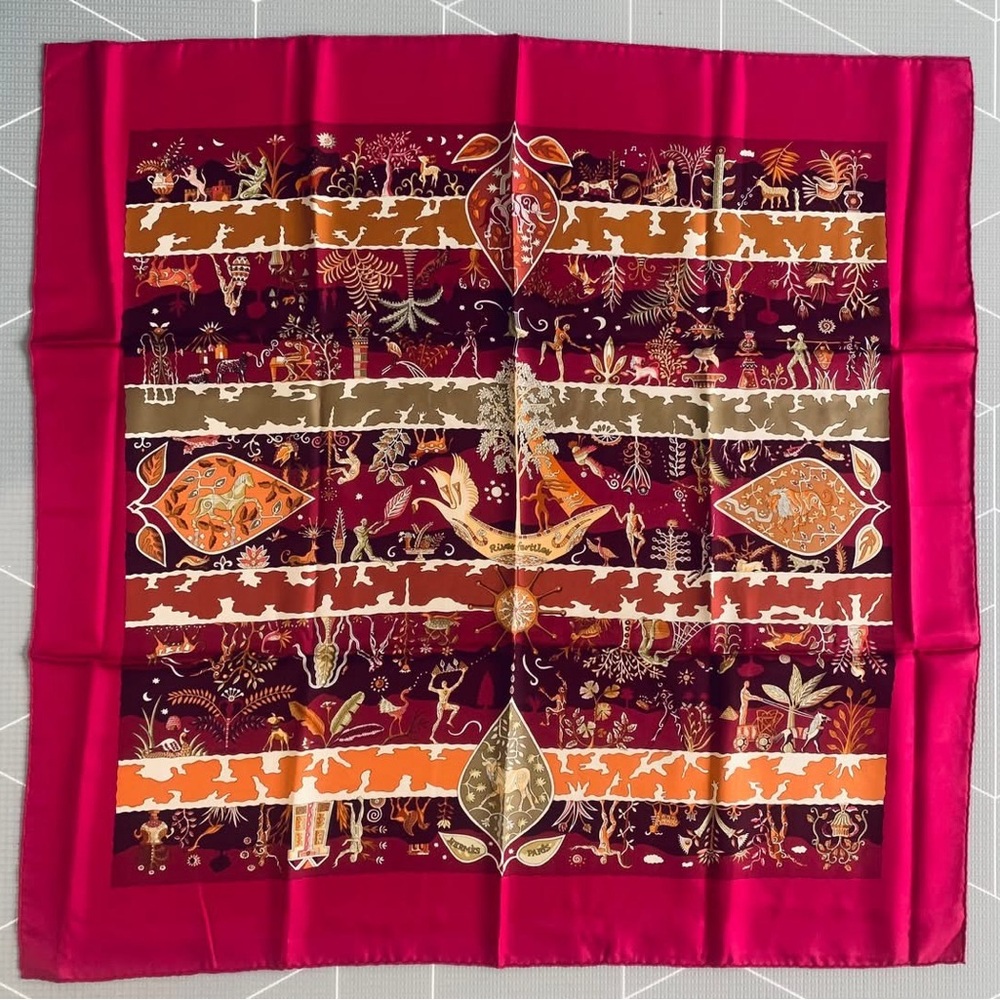 Hermès Carre Rives Fertiles silk scarf 90 by Christine Henry vintage